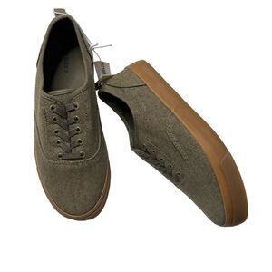Old Navy Olive Green Canvas Elastic-Lace Shoes Sneakers Sz 5 Boys